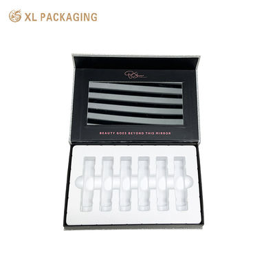 comprare Scatola rigida a piega magnetica personalizzata con chiusura magnetica nascosta finestra a specchio grande e inserto di schiuma a prova di urti per la bellezza Ampolata imballaggio regalo fabbricazione online