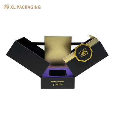 comprare Scatola di carta per profumi a due porte a magnete aperto Scatola di carta a texture inserita in schiuma EVA nera online manufacture