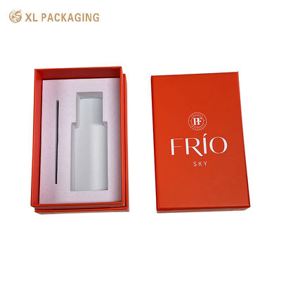 comprare Wholesale Custom 3 Pieces Top Base Orange Perfume Gift Box Macchina automatica realizzata con inserto EVA di velluto bianco fabbricazione online