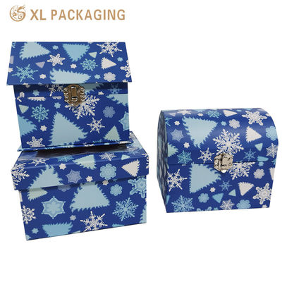 comprare Scatola Regalo Rigida Personalizzata per le Feste con Chiusura a Laccio in Metallo Vintage e Stampa Invernale Natalizia fabbricazione online