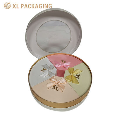 comprare Scatola Regalo Rigida Rotonda Personalizzata con Ampia Finestra in PVC e Quattro Scomparti a Ventaglio per Confezioni Premium fabbricazione online
