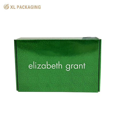 comprare Scatola postale verde olografica lucida con scintillii colorati | Imballaggio cosmetico in confezione piatta con inserto in schiuma EPE a 2 cavità fabbricazione online
