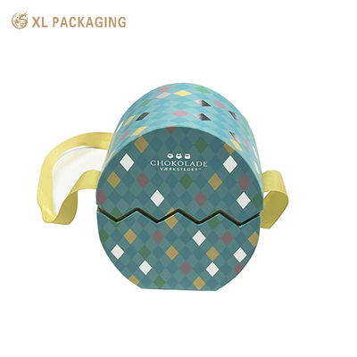 comprare Scatola regalo di cioccolato a base di uova di Pasqua fatta a mano con logo in argento in rilievo personalizzato con nastro decorativo fabbricazione online