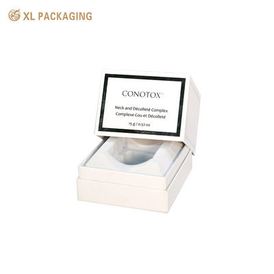 comprare Scatola regalo cosmetica di lusso personalizzata con design del coperchio in stile libro e carta speciale bianca opaca premium con rivestimento di schiuma EVA modellato su misura fabbricazione online