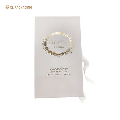 acquistare Book Shape Perfume Gift Box with White Ribbon, Embossed & Hot Stamping Gold Luxury Fragrance Packaging Box fabbricazione online