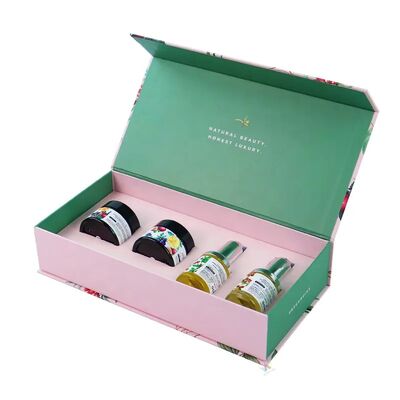 acquistare Scatola Regalo Cosmetica con Coperchio a Battente e Inserto in Schiuma per Imballaggio Bottiglie e Barattoli con Logo Premium in Foglia d'Oro fabbricazione online