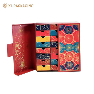 Scatola per calendario dell'Avvento di lusso OEM in lamina d'oro con 24 cassetti - Set di scatole di carta regalo per le vacanze