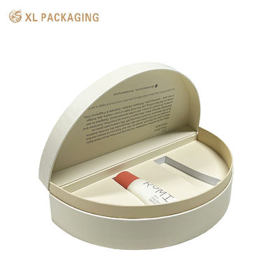 Scatola per imballaggio cosmetica semicircolare ecologica con logo in rilievo e vassoio in schiuma EVA