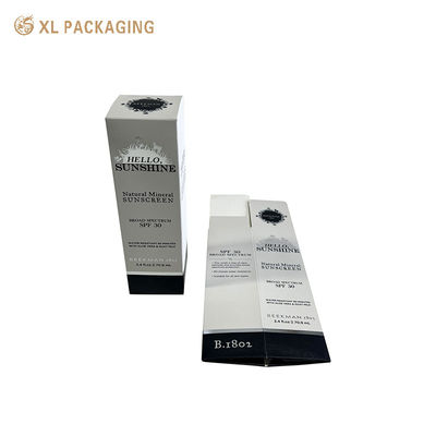 Scatola per imballaggio cosmetica pieghevole a struttura piatta con cartoncino bianco premium e stampa retrò monocromatica per olio essenziale