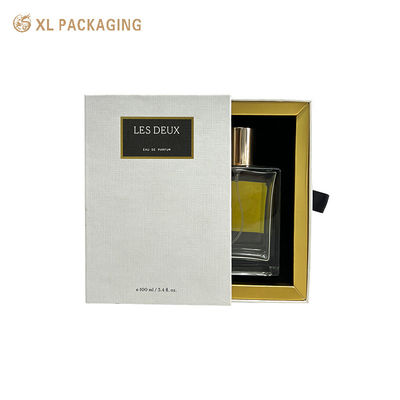 Scatola per profumi da cassetto di lusso con telaio in foglio d'oro di carta bianca e inserto EVA a velluto