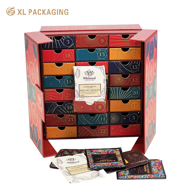 OEM 24 cassetto calendario dell'avvento scatola sacchetto di tè sacchetto di cioccolato caldo caffè caldo calendario scatola di carta per regalo