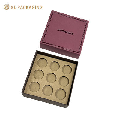 Scatola regalo di cioccolato a copertura e base di 2 pezzi Scatola rigida viola con inserto a 9 slot