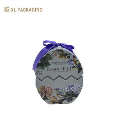 Confezione regalo di lusso per smalti per unghie con uova di Pasqua. Scatola rigida cosmetica personalizzata con inserto in schiuma EVA a 4 slot e nastro di raso viola