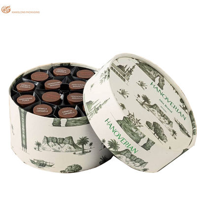 Scatola regalo rotonda in cartone rigido da 800 g/m² con stampa personalizzata con carta Kraft bianca da 150 g/m²