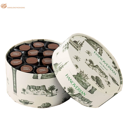 Eco-Friendly Gifting Branded Collections Round Luxury Chocolate Gift Box imballaggio carta riciclabile design elegante logo di foglio adatto per tartufi Caramelle