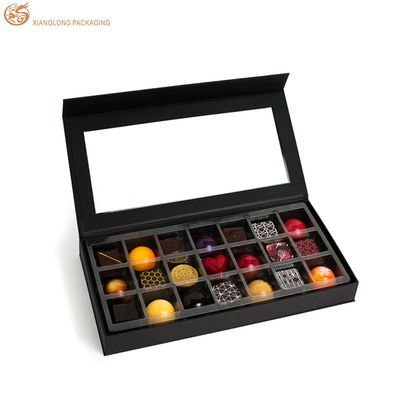 Scatola per imballaggio di cioccolatini a forma di libro con chiusura magnetica e finestra in PVC per presentazione di regali premium