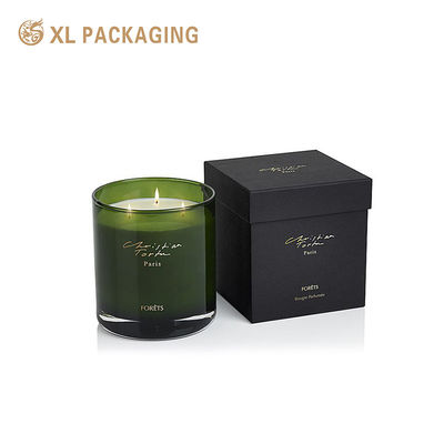 Scatola rigida per candele nera opaca di lusso ecologica, confezione regalo personalizzata a due pezzi con coperchio e base stampata a lamina d'oro opaco