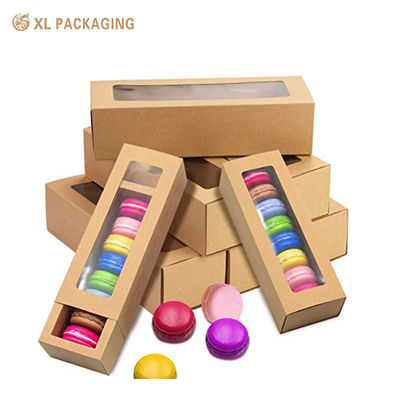 350gsm Brown Kraft Paper Sliding Drawer Biscuit Box with Clear PET Window for Macarons and Cookies (Bossa di biscotti con vetro PET chiaro per macaroni e biscotti)