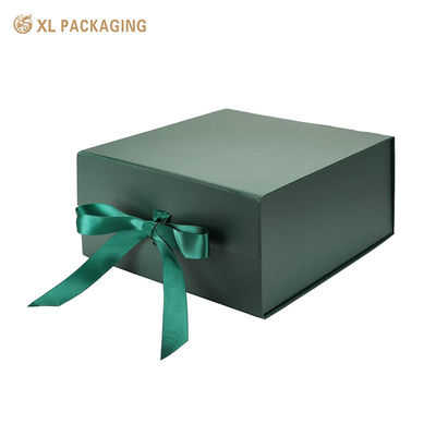 Logo personalizzato Nastro verde scuro Chiusura Scatola regalo pieghevole Scatola di imballaggio piatta per cosmetici e regali