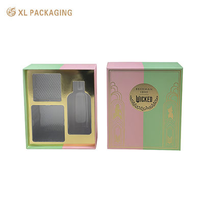 Elegante scatola regalo per la cura della pelle rigida rosa verde rosa doppio oro e nero stampaggio a caldo, inserto in PET personalizzato rivestito con carta d'oro scatola di confezionamento cosmetica di lusso