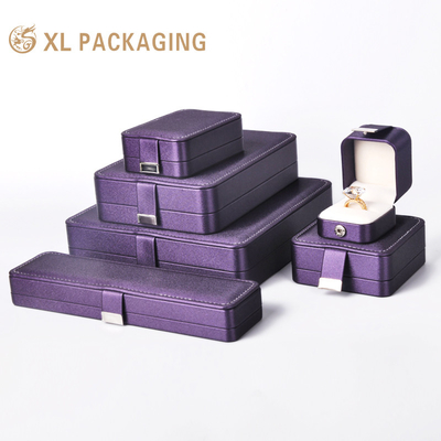 Scatole per gioielli industriali con logo personalizzato di stampa di pelle viola Scatola per gioielli da matrimonio
