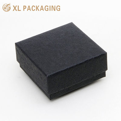 Scatola per gioielli a base di coperchio rigido a 2 pezzi, scatola regalo in carta texturata in pelle finta nera riciclabile con inserto di schiuma di velluto per orecchini all'ingrosso