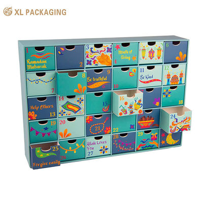 XL Packaging Custom Packaging Box Factory 24pcs Scatola Regali Scatole di carta Cosmetici Natale Calendario dell'Avvento Scatola di imballaggio con timbro a caldo interno esterno
