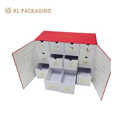 Scatola per calendario dell'avvento a 12 cassetti con chiusura magnetica e foglio d'oro caldo per cosmetici e cura della pelle