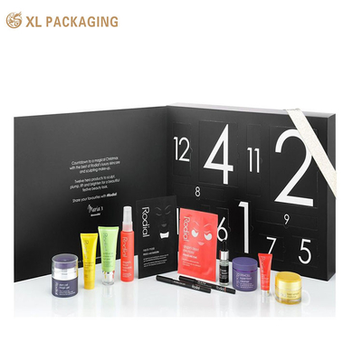 Scatola regalo personalizzata XL Packaging, imballaggio con logo personalizzato, design CMYK a un colore, scatola calendario a 12 cassetti per bustine di tè, cura della pelle, cosmetici