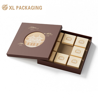 Scatola di base con coperchio di carta d'arte per il Festival della Torta della Luna Logo in foglio d'oro in rilievo 4 pezzi Scatola di imballaggio per dessert