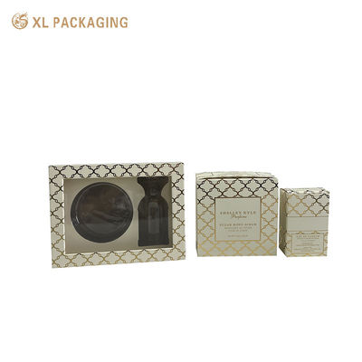 Cartone cosmetico in foglio d'oro full shine con grande finestra trasparente e finitura laminata opaca per imballaggi per profumi