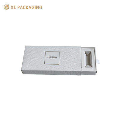 Scatola regalo per profumi in cassetto in rilievo bianco con maniglia a nastro, scatola di cartone piatta con inserto di carta personalizzato