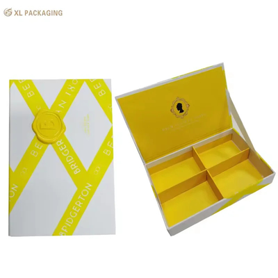 Confezione in resina con logo di finitura di velluto giallo Scatola di carta cosmetica con chiusura magnetica e 4 compartimenti per imballaggi per la cura della pelle