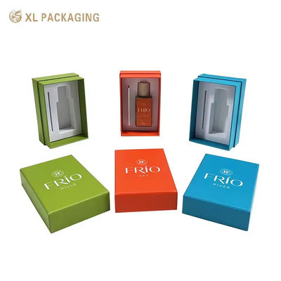 Custom Luxury Green 3-Piece Rigid Fragrance Packaging Box White Logo Printing, EVA Tray con slot separati per profumo e cartone, più stili di scatola e schiuma interna
