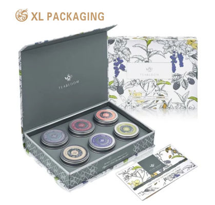 Scatola regalo per tè magnetica pieghevole di lusso eco riciclabile con carta d'arte da 157 gms per set di tè a base di erbe