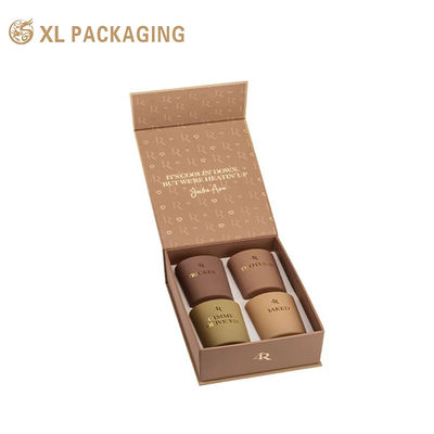 Confezione regalo con candele magnetiche con logo personalizzato, confezione da 4 scatole di lusso in carta marrone con vassoio con inserti personalizzati per confezioni regalo cosmetiche per candele profumate