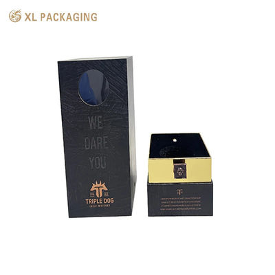 Fabbrica di scatole per imballaggio personalizzate XL Scatola per imballaggio personalizzata con logo in lamina d'oro stampato Scatola regalo per vino con coperchio e base con finestra Fabbrica di scatole di carta