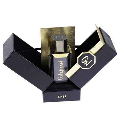 Scatola regalo per profumi personalizzata con apertura a due porte con inserto di schiuma e piastra del logo