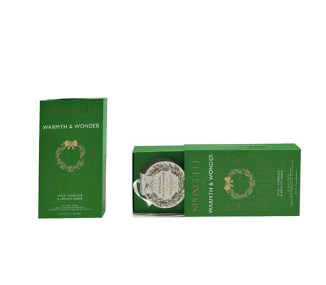 Confezione regalo natalizia con cassetto scorrevole con palline per il lavaggio del corpo con finitura in lamina d'oro e confezione ecologica